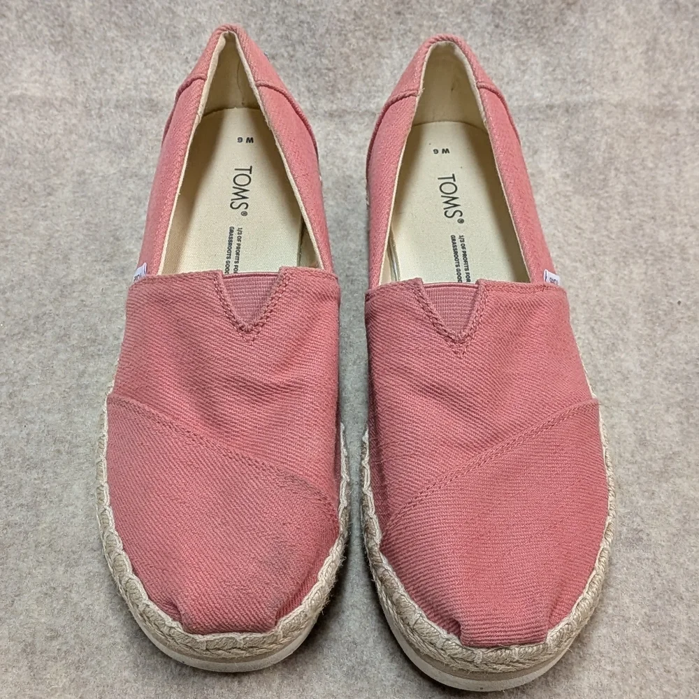 TOMS Women's Coral Canvas Rope Sole Espadrilles Beachy Natural Flats Size 6